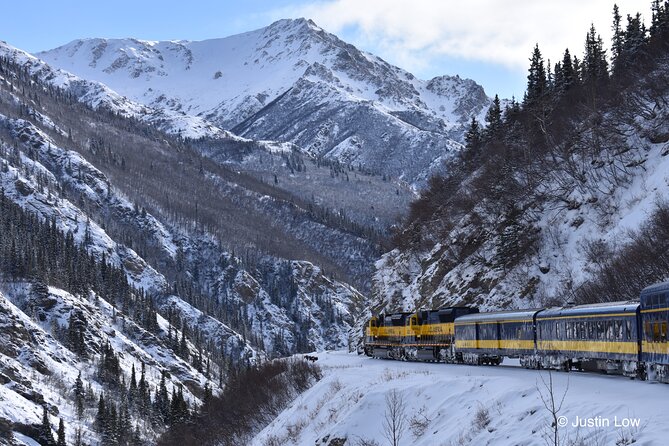 Alaska Railroad Aurora Winter Anchorage to Fairbanks One Way - North of Denali National Park: Healy Canyon and the Nenana River curves