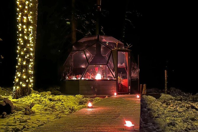 Glass Igloo Campfire Dinner under Northern Lights - Entering the glass igloo: what the dinner moment feels like