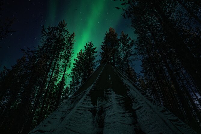 Ivalo: Aurora Hunting with Reindeer - Roast-and-warm: reindeer sausage and hot berry juice in a traditional hut