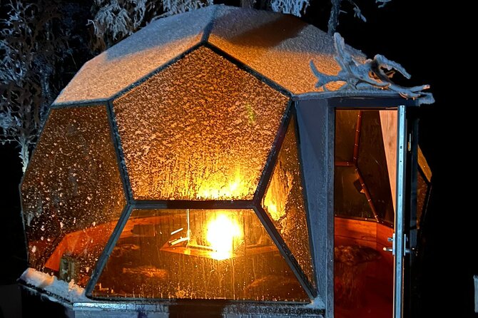 PRIVATE Party dinner in a Glass Igloo Under Northern Lights - The 3-hour flow: pickup, igloo dinner, and the lake scooter hunt