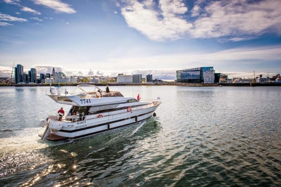 Reykjavik: Northern Lights Motor Yacht Cruise - Landmark Night Passes: Harpa, Sun Voyager, Höfði, and More