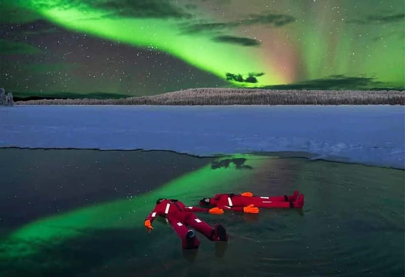 Rovaniemi: Ice Floating in Forest Lake with Aurora Borealis - Ice floating on a frozen Lapland lake: what it actually feels like