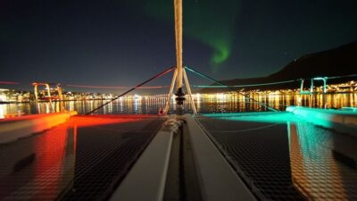 Tromsø: Northern Lights Luxury Catamaran Cruise - The Arctic Princess experience: Panorama Saloon and outdoor daybeds